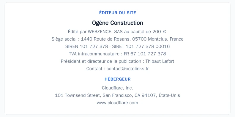 Coordonnées légales de l’éditeur et de l’hébergeur du site
